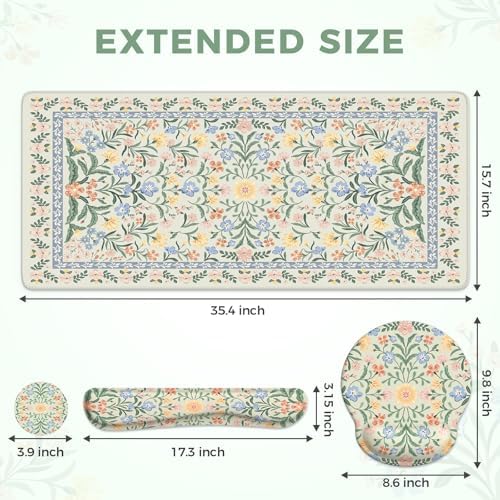 iCasso Green Desk Pad Mat, Large Mouse Pad and Keyboard Wrist Rest Set