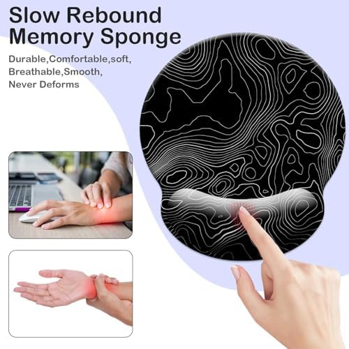 Gaming Mouse Pad Wrist Support,Ergonomic Mouse Pad with Wrist Rest,Comfortable Mousepad with Smooth Wrist Rest,Pain Relief Mouse Pads for Non-Slip Base,Computer,Laptop,Office，Home（Black Lines）