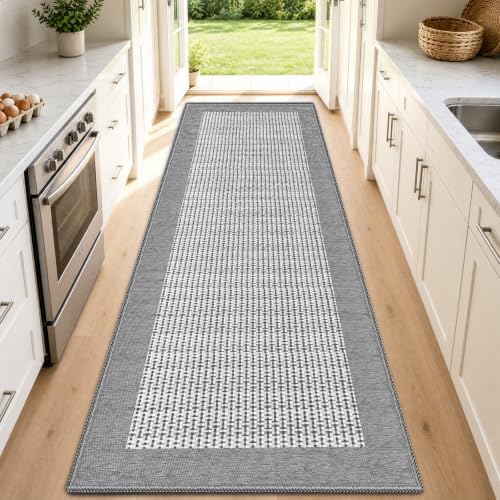 StepRite Kitchen Rugs, Kitchen Mats for Floor, 70"x20" Non-Slip Machine-Washable Kitchen Throw Rug, Light Grey