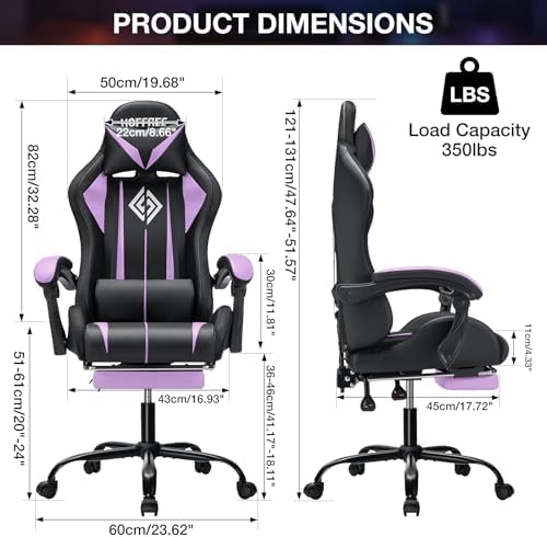 HOFFREE LED Gaming Chair with Massage RGB Light Computer Game Chair-Purple