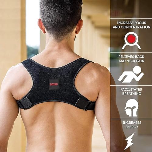 Posture Corrector for Women and Men, Adjustable Back Brace for Spine Alignment and Posture Support, Upper Back Pain Relief, Comfortable and Effective Back Brace for Better Posture Medium Pitch Black