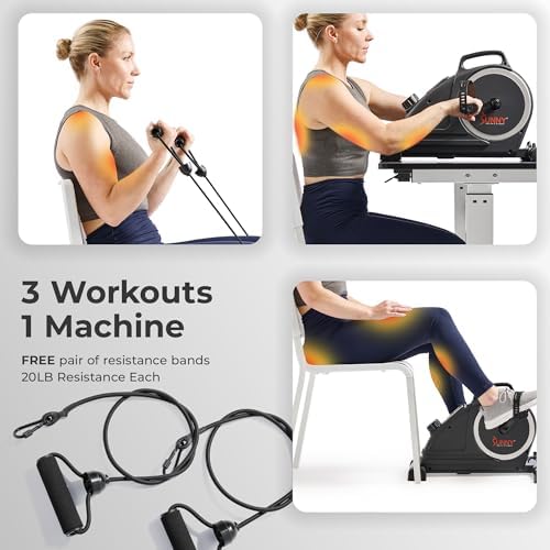 Sunny Health & Fitness 2-in-1 Smart Magnetic Pedal Exerciser, Compact Indoor Under-Desk Mini Exercise Bike for Full Body Cardio Workout and Physical Therapy, Free SunnyFit Training App Connection