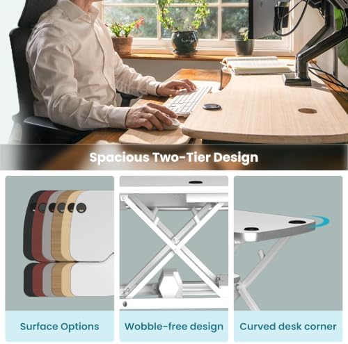 VERSADESK PowerPro 40 Inch Electric Standing Desk Converter – Push-Button Height Adjustable Sit to Stand Desk Riser for Triple Monitors & Laptop – Motorized Desktop Workstation with Wide Keyboard Tray