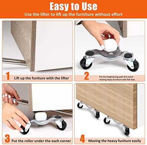 Timtin 12 Pcs Furniture Moving Dolly Set, 3 Wheel Steel Tri Dolly Heavy Duty Movers Mobile Rollers, Triangle Swivel Caster Easy Moving Tool for Home Furniture, Appliance, 6 Inch, 200 lbs Capacity