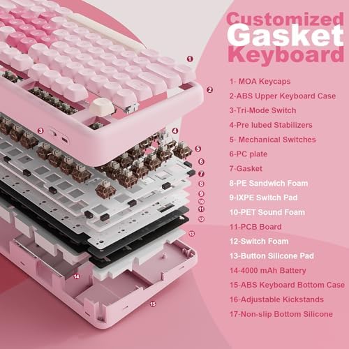 YUNZII B87 TKL Wireless Mechanical Keyboard (Pink,Cocoa V2)