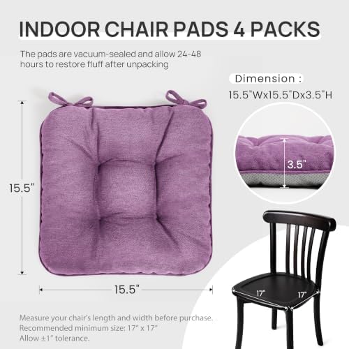 Love's cabin Memory Foam Chair Cushions Set of 4, 15.5 Inch, Light Purple