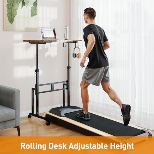 ikkle Standing Desk with Wheels,Hooks and Drawer,Adjustable Treadmill Desk