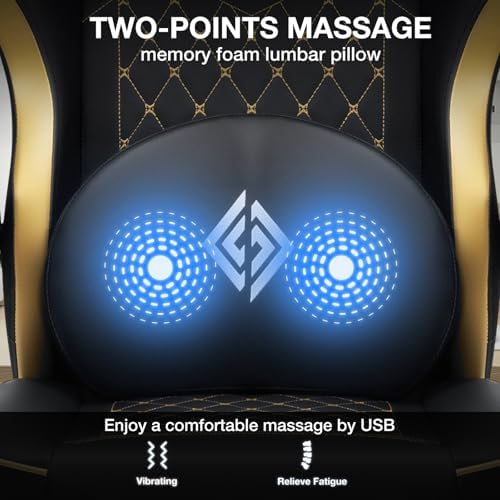 HOFFREE Gaming Chair with Speakers Massage Computer Chairs for Adults-Gold