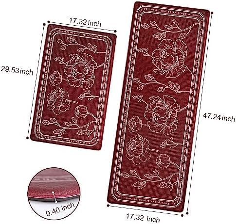 Kitchen Floor Mat Set of 2, Anti Fatigue Kitchen Mat 17"x47"+17"x29"