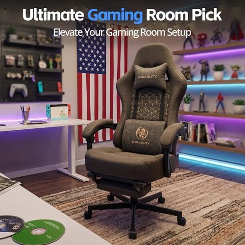 Gaming Chair Breathable Leather with Pocket Spring Cushion, Wide and High Ergonomic Office Chair with Headrest, Computer Gaming Chair with Footrest for Adult and Teen (Grey)