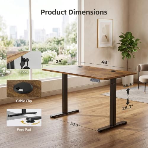 Claiks Electric Standing Desk, 48x24 Inch, Rustic Brown