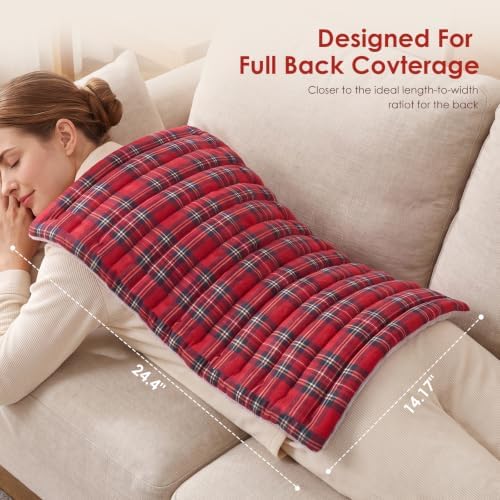 Extra Large Microwave Heating Pad for Back, 24.4 X 14.17 Tartan Red