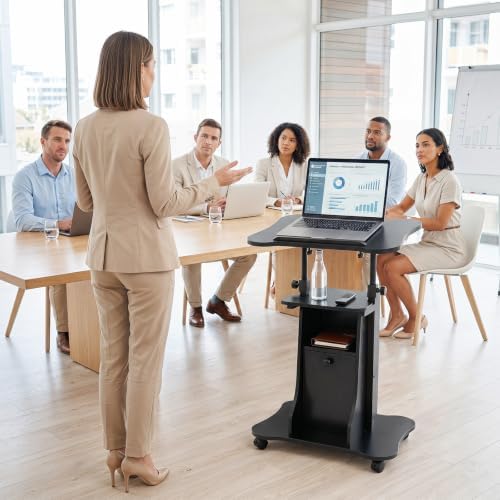 GIANTEX Mobile Podium Stand, Sit-to-Stand Laptop Cart (Black, 2 Pack)