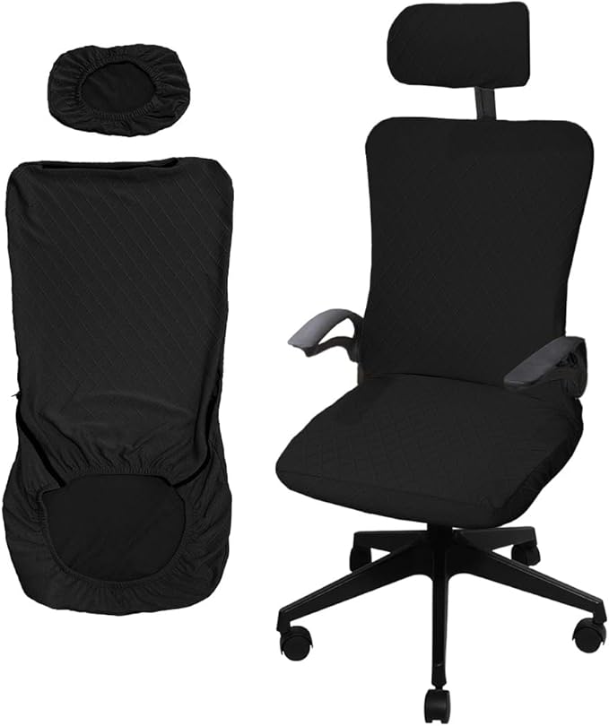 Ergonomic Office Chair Covers Set with Headrest Cover Stretch Desk Computer Chair and Headrest Slipcovers Washable Protector Slipcovers for Swivel Computer Chair 2 Pieces Black