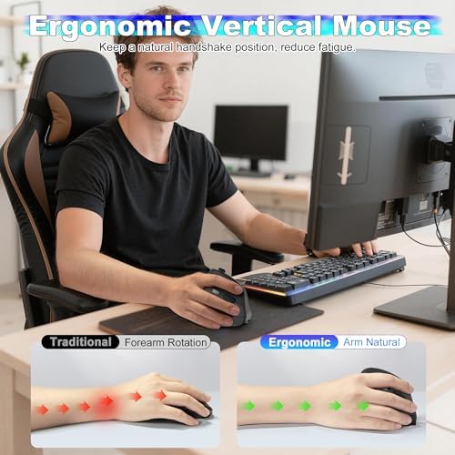 TRELC Wireless Gaming Mouse with 5 D Rocker, 24000 DPI/11 Programmable Buttons, Vertical Ergonomic Mouse for 2 Devices Connection (BT+2.4GHz), Rechargeable Mice for PC/Laptop/E-Sports/Gamer