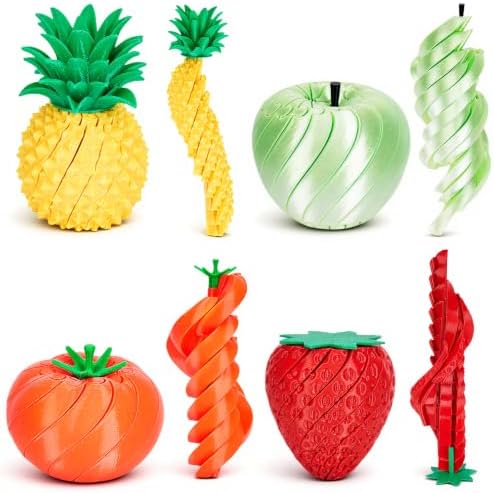 4‑Pcs 3D Printed Fruit Toys Set, Twisty Fidget Toys, Flexible Articulated Desk Toys, Extendable Spiral Fidget Toy, Cute Desk Decor, Party Favors, Gifts for Kids & Students