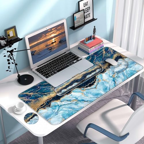 Desk Mat Set Keyboard and Mouse Pad with Wrist Rest Support