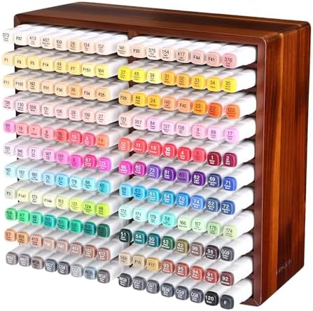 walowalo Acacia Wood Marker Organizer with 22 Compartments Holds 176 Markers, Alcohol Marker Storage Desk Organizer Pen Holder for Office Home Classroom Artists Kids Birthday Gift