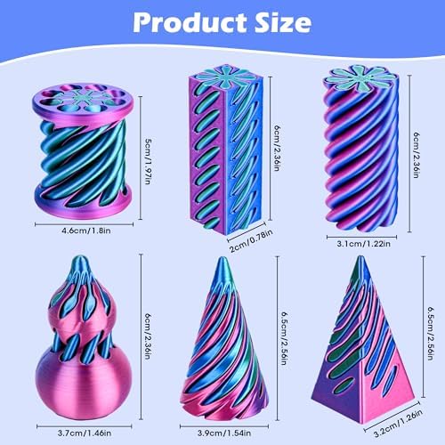 6 Pack 3D Printed Spiral Cone Fidget Toys Rose Red Desk Set