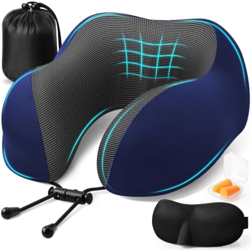 ExploreBliss Travel Pillow, Memory Foam Neck Pillow Airplane, Blue