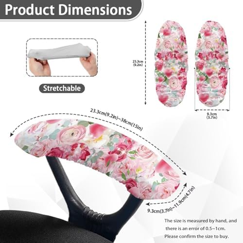 Office Chair Arm Covers - Flowers Printed Armrest Covers, Removable, Stretch, Washable, Protectors for Office Chairs, 2Pcs/Set