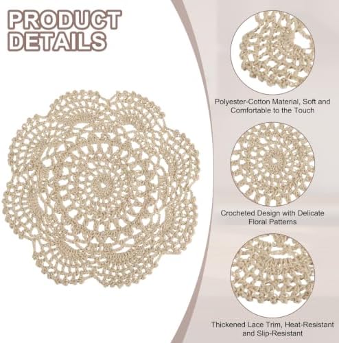 uxcell 4 Pcs Crochet Handmade Placemat Doilies for Table 7.9" Light Brown
