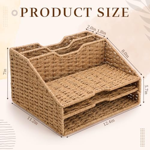 RattanView Desk File Organizer, Woven Mail Organizer Countertop, Paper Rope