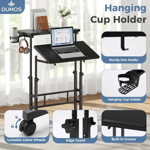 DUMOS Rolling Standing Desk, Walking Pad Desk, Split Top Computer Cart