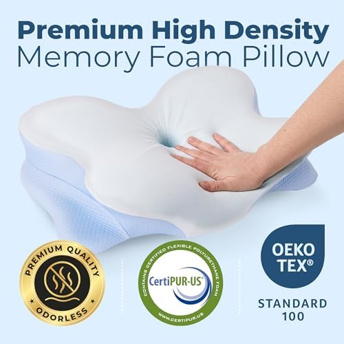 Derila Ergo Cervical Neck Pillow for Sleeping Pillow Contour Memory Foam Pillows for Back, Side Sleeper Pillows 21.25 x 14.17 x 4.72 inches