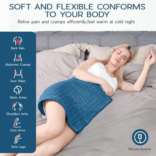 Large Heating Pad for Neck Shoulders Back Abdomen, Soft Fast Heating with Moist Dry Therapy Auto Off, Blue - Mothers Day Gift for Women Mom, Father’s Day Gifts for Men Dad