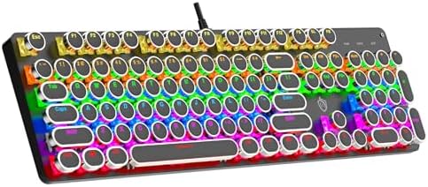 Typewriter Mechanical Gaming Keyboard with RGB Backlit Red Switches, 104 Keys Retro Round Keycap, Wired Typewriter Style Comfortable Typing Soud (L-Black)