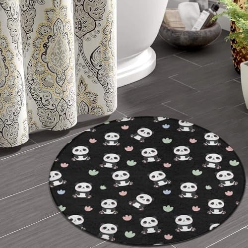 Large Home Decor Mat, Soft Round Yoga Carpet, Non Slip Machine Washable Kitchen Office Circle Rug Cute Cartoon Panda, 60inch