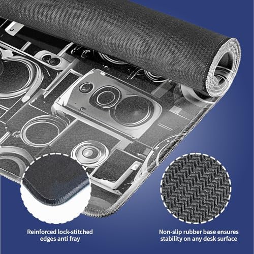 Retro Camera Collection Large Mouse Pad, Montage Design Dark Grey Desk Mat