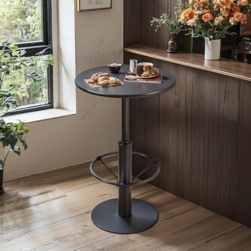 LOKKHAN 37.4" Tall High-top Rustic Industrial Bar Table - 23.6" Dia Round Metal Bar Height Standing Pub/Dining Room Bistro/Cocktail Table (Matte Black)