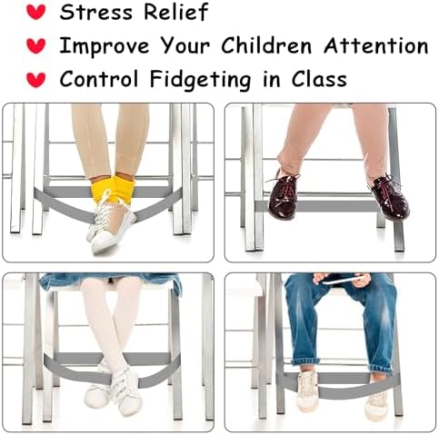 20 Pack Chair Bands for Kids with Fidgety Feet, ADHD Tools for Kids, ROOKEA Sensory Room Must Haves for Adhd Kids Fidget Chair Bands Autism Classroom Must Haves ADHD Tools for Classroom Home Chairs
