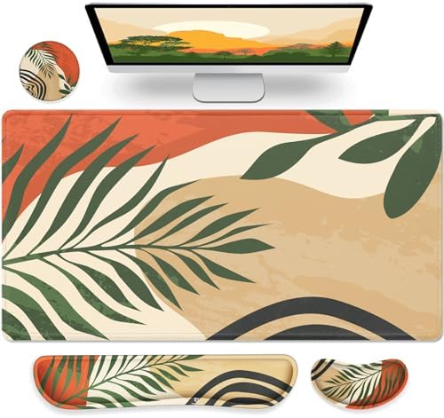 Gimars 4 in 1 Mouse Pad and Keyboard Wrist Rest Set, Large Mouse Pad with Memory Foam Wrist Support Pad for Desk with Coaster, Easy Typing Pain Relief, Gaming Office Home 31.5x12 in, Morandi Orange