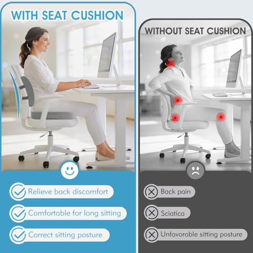 CushZone Seat Cushion and Lumbar Support Pillow for Office Chair Light Grey