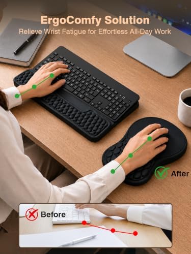 Ergonomic Keyboard and Mouse Pad Combo with Stand/Wrist Rest, Black