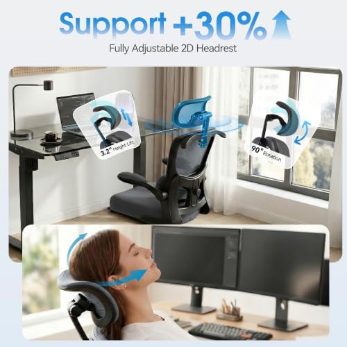 AreShark Office Chair Ergonomic Desk Chairs with Adjustable Lumbar Support& Headrest Hanger, High Back Breathable Mesh Chair with Wheels, Rolling Swivel Comfy Task Computer Chair for Home Work Gaming