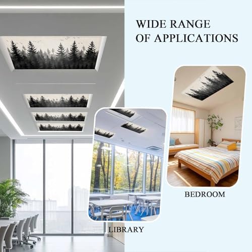Forest Birds Magnetic Fluorescent Light Covers for Ceiling Lights 2 x 4 Feet,Vintage Pine Tree Animal Landscape Beige Office Classroom Kitchen Drop Ceiling Light Covers Filters Shade Panel 2 Packs