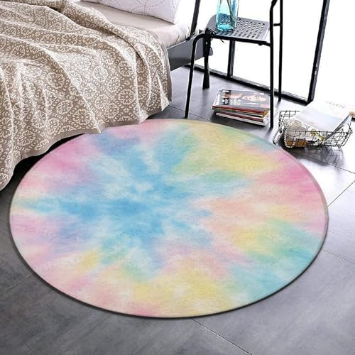 Fashion Round Area Rug Large Non Slip Carpet Unisex Home Decor Mat Pink Rainbow Tie Dye