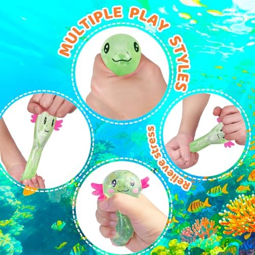 Axolotl Squishy Stress Relief Toy Glitter Fidget Toys Cute Malt Sugar Axolotl Toy Fidget Toys Adults Fidget Toy for Kids Youth Adult, Party Favors Anxiety Relief Squishy Toys(Green)
