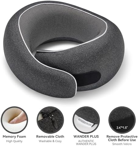 WANDER+® Travel Neck Pillow, Memory Foam Neck Pillow for Airplanes, Comfortable Breathable Cover, 360 Degree Support Ergonomic Design Best for Sleeping Plane Train Travel Essentials Purple
