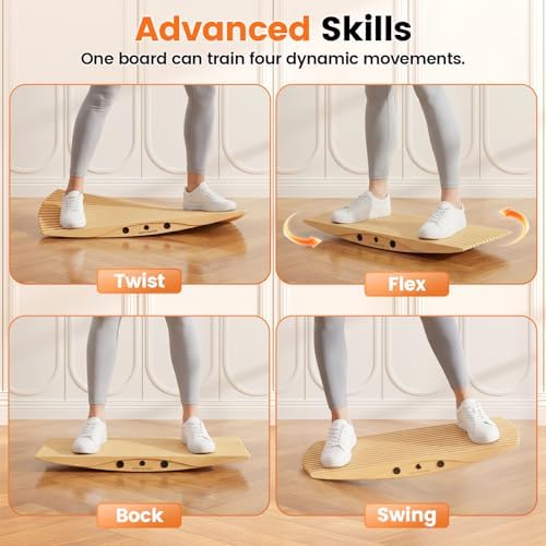 360° Wobble Balance Board for Standing Desk，Anti-Fatigue Rocker Board to Improve Focus, Burn Calories & Simulate Surfing & Skateboarding at Home or Office，Also Foot Strengthener & Stretcher for Plantar Fasciitis Relief.