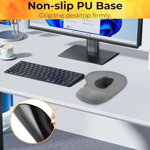 Mouse Pad with Wrist Support, 2-Pack Ergonomic Mousepad with Wrist Rest, Gaming Mouse Pad with Non-Slip PU Base, Relieve Pain Relief, for Home Office Computer Laptop, Gray