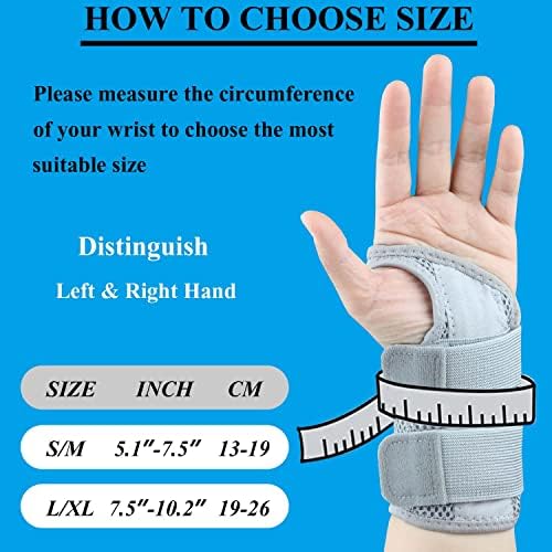 Carpal Tunnel Wrist Brace, Adjustable Wrist Support Brace, Night Wrist Sleep Supports Splints Arm Stabilizer (Left Hand, S/M, Grey)