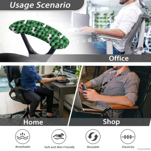 Office Chair Arm Rest Covers 2PCS/Set Deer Snowflake Print Anti-Dust Soft Computer Chair Arm Rest Covers with Elastic Edge, Easy to Install & Clean, Home Decor