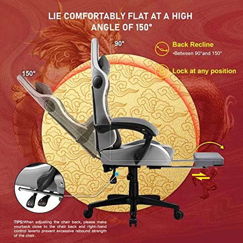 GTPLAYER Gaming Chair with Bluetooth Speakers and Footrest, Dragon Series Video Game Chairs, Heavy Duty Ergonomic Chairs, Esports Gaming Computer Office Chair (Gray)