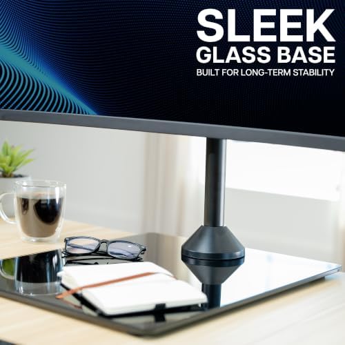 VIVO Black Triple Monitor Mount, Freestanding Triple Monitor Arm Stand for Desk with Glass Base, Heavy Duty Fully Adjustable Stand for 3 Screens up to 32 inches, Black, STAND-V332FG