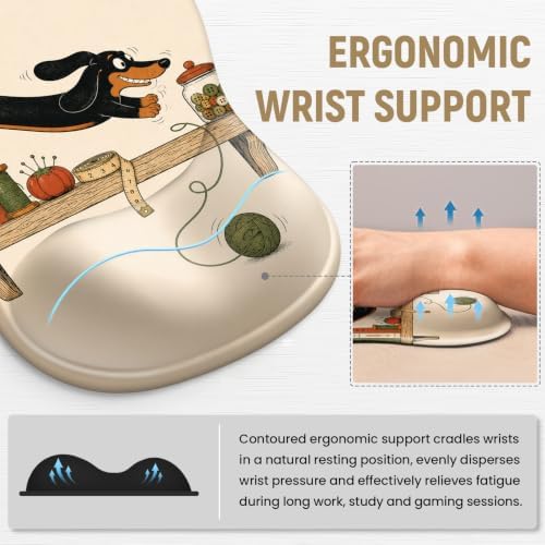 Ergonomic Mouse Pad with Wrist Rest, Gel Wrist Support, Dachshund